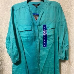Teal colored linen blend button up too.